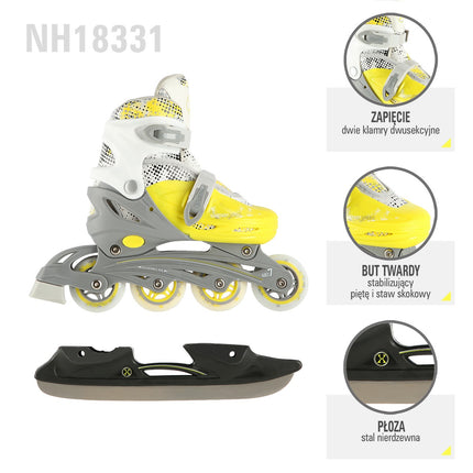 Patins à roues alignées/à glace, 4 en 1, citron vert, taille M (35-38)
