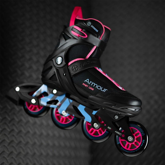 Patins à roues alignées, noir/rose, taille 42, protection