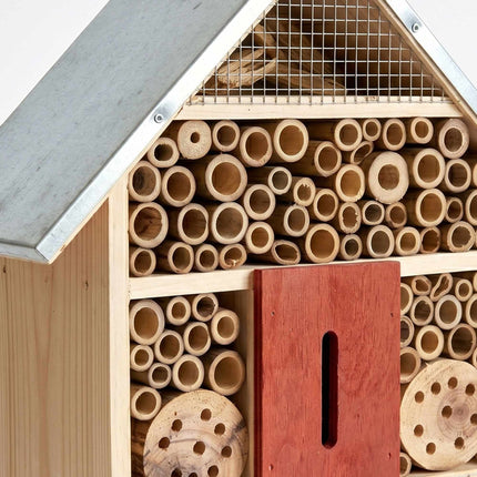 Hôtel à insectes avec toit en métal, abri résistant aux intempéries pour abeilles et papillons