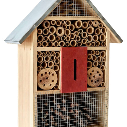 Hôtel à insectes avec toit en métal, abri résistant aux intempéries pour abeilles et papillons