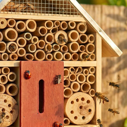 Hôtel à insectes avec toit en métal, abri résistant aux intempéries pour abeilles et papillons