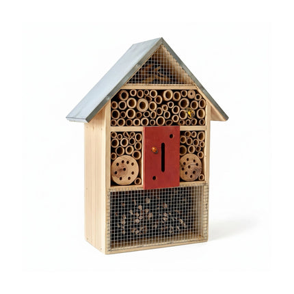 Hôtel à insectes avec toit en métal, abri résistant aux intempéries pour abeilles et papillons