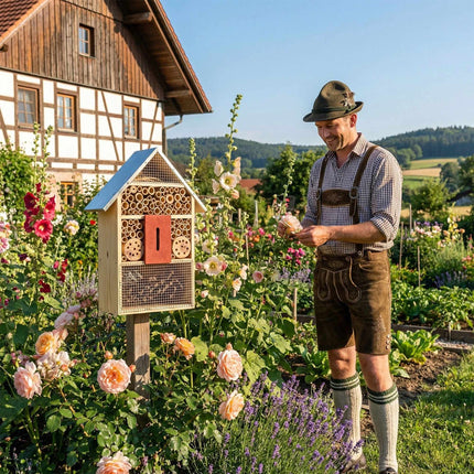 Hôtel à insectes avec toit en métal, abri résistant aux intempéries pour abeilles et papillons