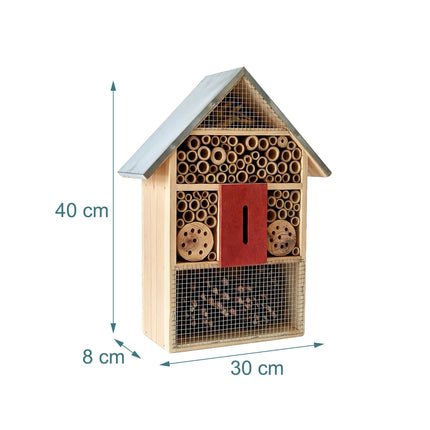 Hôtel à insectes avec toit en métal, abri résistant aux intempéries pour abeilles et papillons