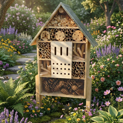 Insektenhotel mit Ständer – Wetterfestes Metalldach