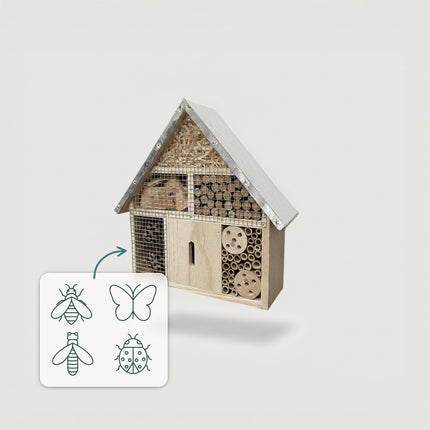Hôtel à insectes avec toit en métal - Abri résistant aux intempéries