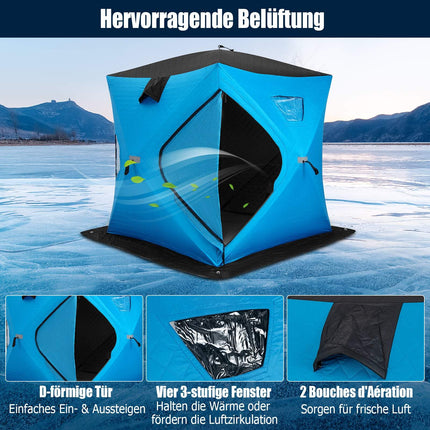 Tente de pêche sur glace isolée et pliable, 2 personnes, bleue