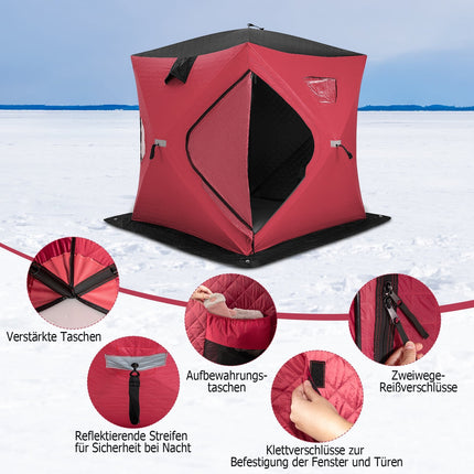 Tente de pêche sur glace isolée et pliable, 2 personnes, rouge