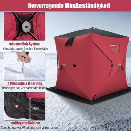 Tente de pêche sur glace isolée et pliable, 2 personnes, rouge