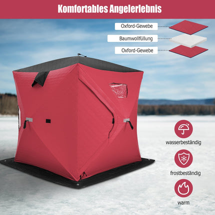 Tente de pêche sur glace isolée et pliable, 2 personnes, rouge