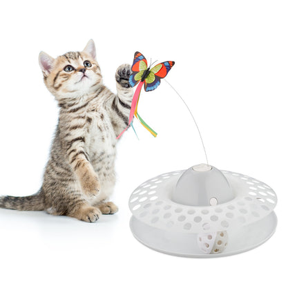 Jouet interactif pour chat avec piste à billes et papillon rotatif