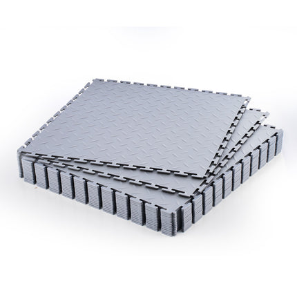 Interlocking Garage Floor Tiles, 16-Pack PVC Diamond Plate, Light Gray