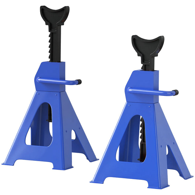 Chandelle Capacité de charge de 3 tonnes Béquille de support 2 pièces avec attelle de sécurité 13 niveaux Hauteur réglable de 385 mm à 600 mm Chandelles cric de voiture pour atelier garage bleu |