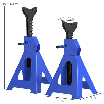 Chandelle Capacité de charge de 3 tonnes Béquille de support 2 pièces avec attelle de sécurité 13 niveaux Hauteur réglable de 385 mm à 600 mm Chandelles cric de voiture pour atelier garage bleu |