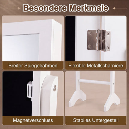 Schmuckschrank mit Spiegel, Samtfutter, Weiß