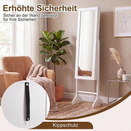 Schmuckschrank mit Spiegel, Samtfutter, Weiß