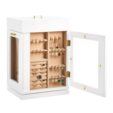 Jewelry Box Organizer – 360 Rotating, Magnetic Door, White