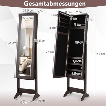 Schmuckschrank mit Ganzkörperspiegel, neigungsverstellbar