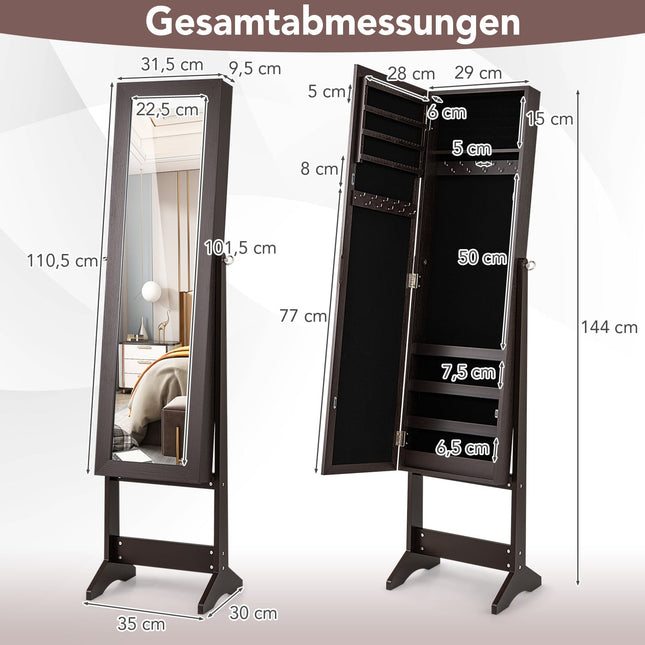 Armoire à bijoux avec miroir pleine longueur et inclinaison réglable