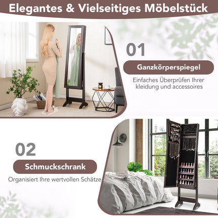Schmuckschrank mit Ganzkörperspiegel, neigungsverstellbar