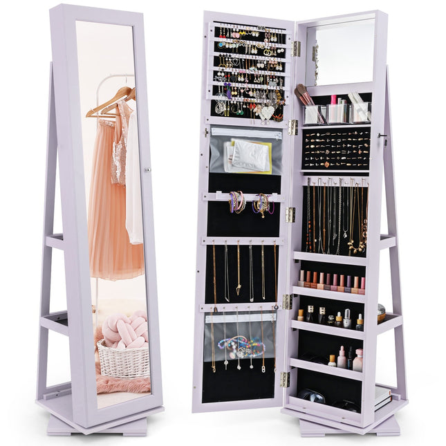 Armoire à bijoux avec miroir pleine longueur et base pivotante