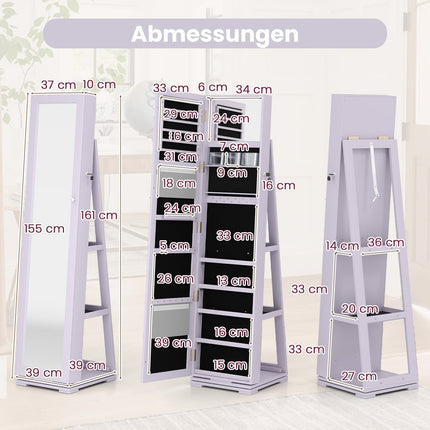 Armoire à bijoux avec miroir pleine longueur et base pivotante
