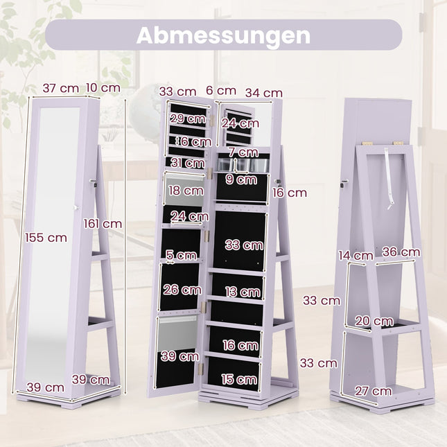 Armoire à bijoux avec miroir pleine longueur et base pivotante