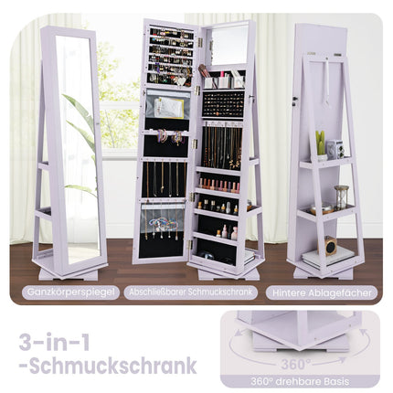 Armoire à bijoux avec miroir pleine longueur et base pivotante