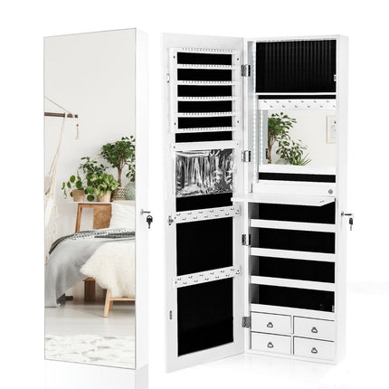 Schmuckschrank mit LED, Ganzkörperspiegel, Weiß