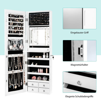 Schmuckschrank mit LED, Ganzkörperspiegel, Weiß