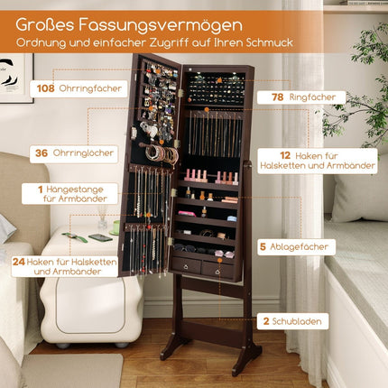 Armoire à bijoux avec éclairage LED et miroir pleine longueur