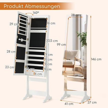 Armoire à bijoux avec éclairage LED et miroir pleine longueur