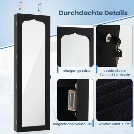 Armoire à bijoux avec miroir et éclairage LED, verrouillable, noire