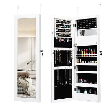 Armoire à bijoux avec miroir, éclairage LED, verrouillable, blanche