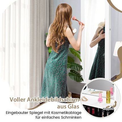 Armoire à bijoux avec miroir, éclairage LED, verrouillable, blanche