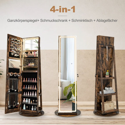 Armoire à bijoux avec miroir et éclairage LED réglable