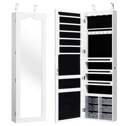 Armoire à bijoux meuble de rangement suspendu avec éclairage LED 36,5 x 11,5 x 120 cm blanc