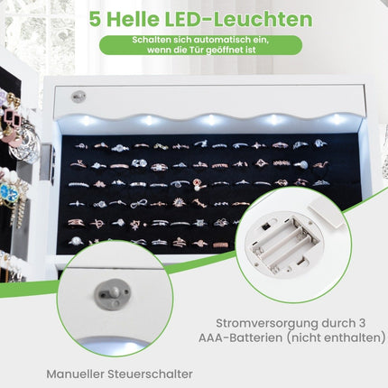 Armoire à bijoux meuble de rangement suspendu avec éclairage LED 36,5 x 11,5 x 120 cm blanc