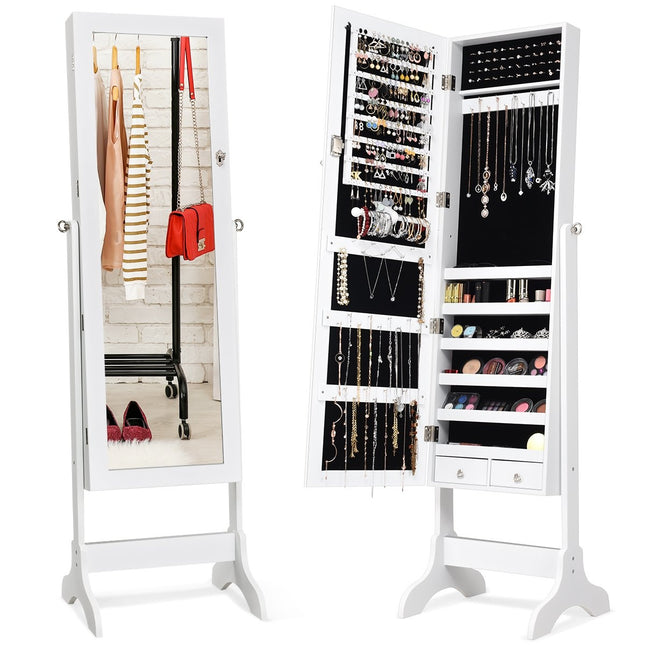 Armoire à bijoux chmuck verrouillable avec miroir 46 x 37 x 156 cm blanc