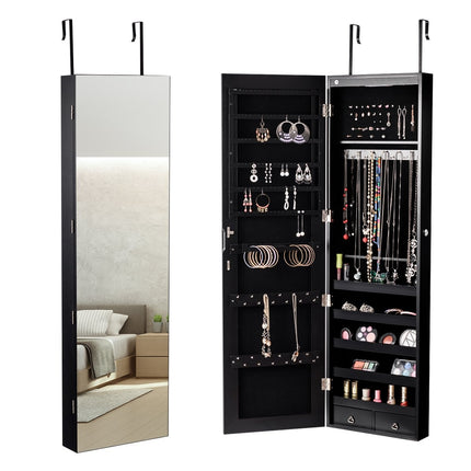 Armoire à bijoux miroir mural avec éclairage LED, 120 x 35,5 x 10 cm, noir/blanc-noir