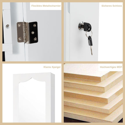 Schmuckschrank mit LED Abschließbarer Wand-/Türschmuckschrank mit Spiegel &amp; 6 Schubladen weiß