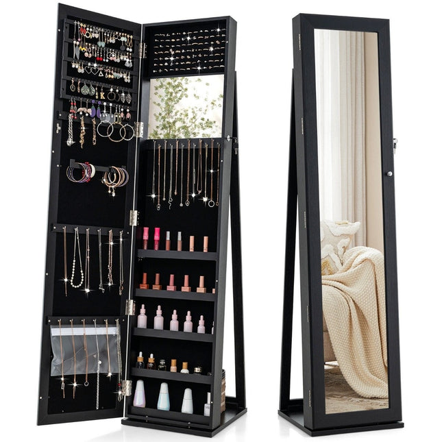 Armoire à bijoux avec miroir pleine longueur et miroir de maquillage intégré armoire à glace noir
