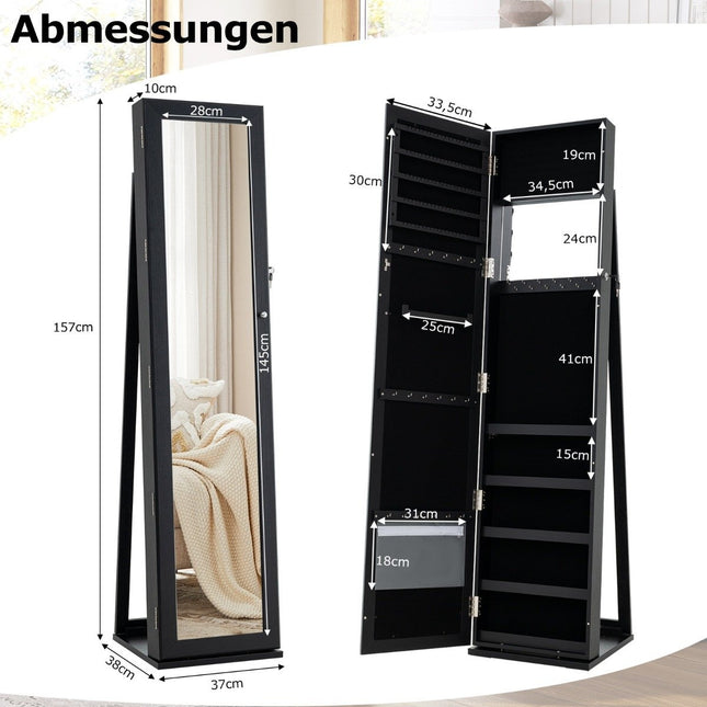 Armoire à bijoux avec miroir pleine longueur et miroir de maquillage intégré armoire à glace noir