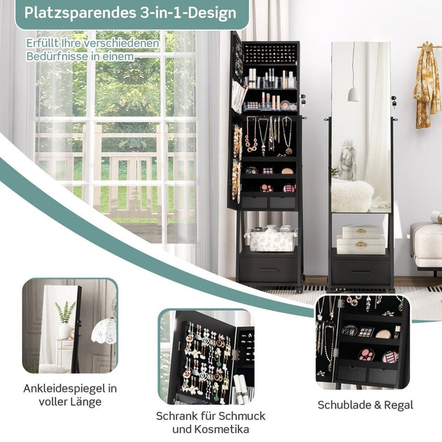 Armoire à bijoux avec miroir Armoire à bijoux avec miroir 42 x 38 x 157 cm noir