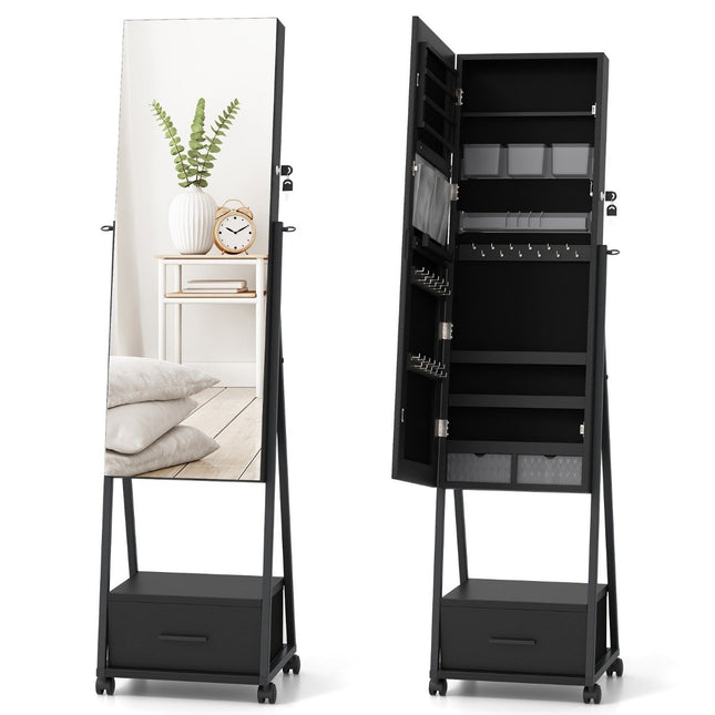 Armoire à bijoux avec miroir Armoire à bijoux avec miroir 42 x 38 x 157 cm noir