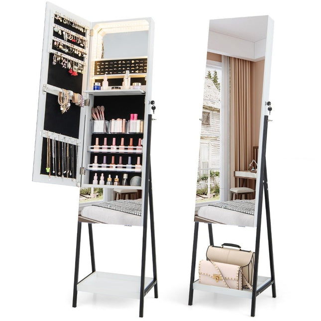 Armoire à bijoux avec miroir Armoire à miroir verrouillable avec 3 lumières LED colorées 41 x 35 x 166 cm blanc
