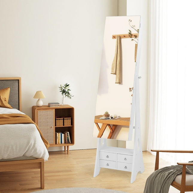 Armoire à bijoux avec miroir et éclairage Armoire à bijoux avec tiroirs et étagère pliante blanc