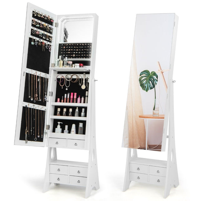 Armoire à bijoux avec miroir et éclairage Armoire à bijoux avec tiroirs et étagère pliante blanc