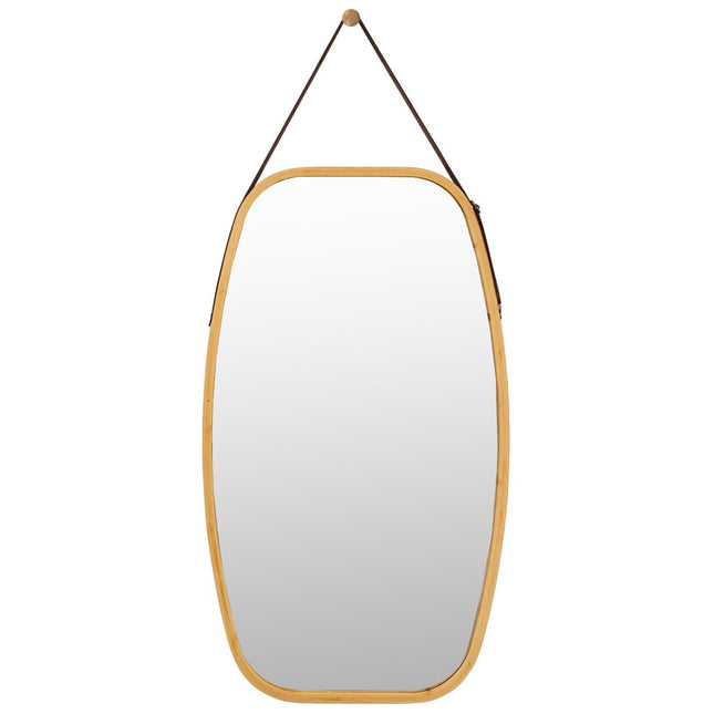 Miroir à bijoux avec cadre en bambou et sangle en cuir réglable 77 x 44 x 1,5 cm
