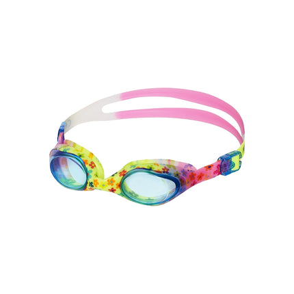 Junior-Schwimmbrille, blaue Blumen, Antibeschlag-Gläser
